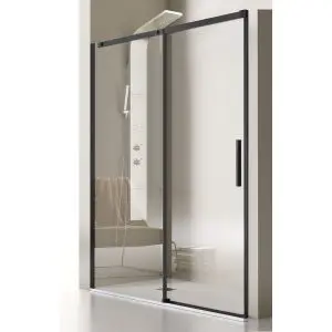 Mampara frontal de ducha fijo + puerta corredera Perfil Negro - Luna LU102 05 - Kassandra Mampara frontal de ducha fijo + puerta corredera Perfil Negro - Luna LU102 05 - Kassandra