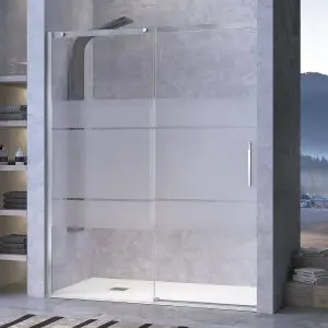 Mampara de ducha frontal 1 fijo + 1 puerta corredera vidrio Transparente - Luna LU102 - Kassandra Mampara de ducha frontal 1 fijo + 1 puerta corredera vidrio Transparente - Luna LU102 - Kassandra