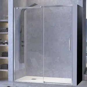 Mampara de ducha frontal 1 fijo + 1 puerta corredera vidrio Transparente - Luna LU102 - Kassandra Mampara de ducha frontal 1 fijo + 1 puerta corredera vidrio Transparente - Luna LU102 - Kassandra