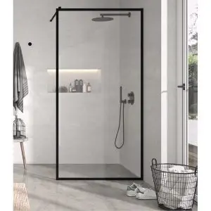 Panel fijo de ducha con marco perimetral negro vidrio transparente Fresh FR103 - Fresh - Kassandra Panel fijo de ducha con marco perimetral negro vidrio transparente Fresh FR103 - Fresh - Kassandra
